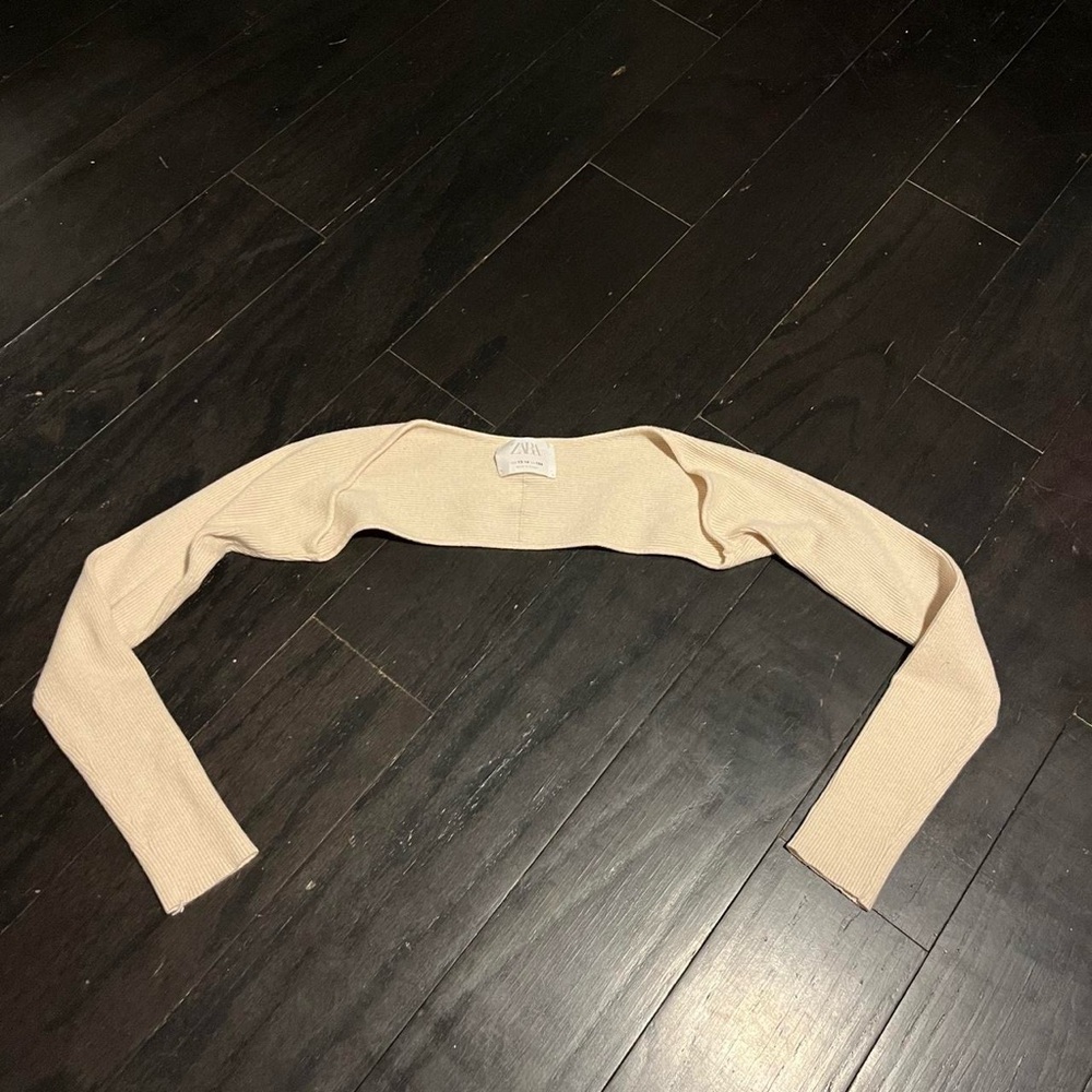 Zara Cropped Bolero Shrug - Cream Long Sleeve